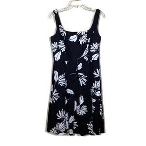 Kristin Davis Womens Shift  Dress Size 10 Black White‎ Floral Lined Sleeveless